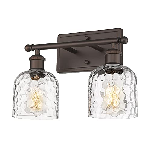 zeyu 2-Light Bathroom Vanity Light, Farmhouse Wall Sconce Lighting with Clear Hammered Glass, Oil Rubbed Bronze Finish, ZJF63B-2W ORB - color: Oil Rubbed Bronze|Hammered Glass, size: 2-Light