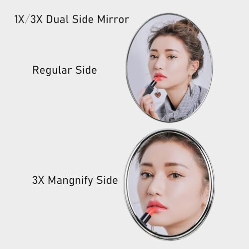 Surdy Vanity Mirror Makeup Mirror with Stand, 1X/3X Magnification Double Sided 360 Degree Swivel Magnifying Mirror, Portable Table Desk Counter top Mirror Bathroom Shaving Mirror