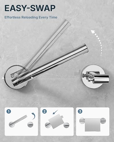 RARXTR 3PCS Bathroom Hardware Set, Polished Chrome Wall Mounted Toilet Paper Holder, 2 Suction Cup Towel Hooks, Bathroom Accessories SUS 304 Stainless Steel, Rust-Proof, Modern - color: Polished Chrome
