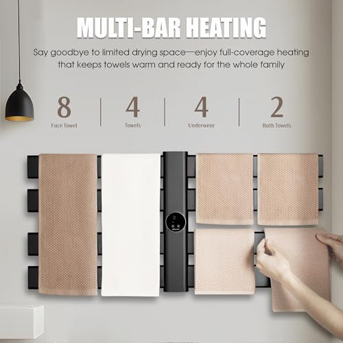 K&KALONZO Electric Towel Warmer Wall Mount Heated Rack Timer, 8-Bar,Black | Fast Heat in 2 Min, 3 Heat Levels, Anti-Scald, NTC Safety, Plug-in/Hardwired Aluminum Towel Warmer for Bathroom - color: Black, size: 8-Bar