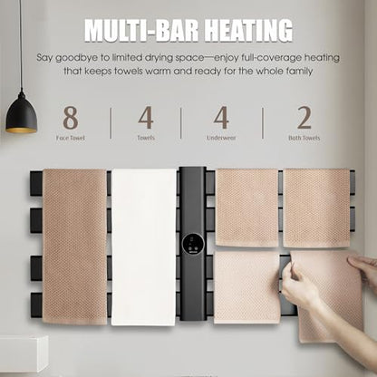 K&KALONZO Electric Towel Warmer Wall Mount Heated Rack Timer, 8-Bar,Black | Fast Heat in 2 Min, 3 Heat Levels, Anti-Scald, NTC Safety, Plug-in/Hardwired Aluminum Towel Warmer for Bathroom - color: Black, size: 8-Bar