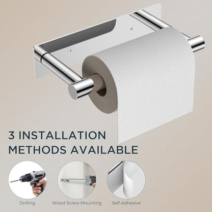FORIOUS Commercial Toilet Paper Holder Wall Mount Bathroom Tissue Holder | Chrome | Adhesive or Screw | SUS304 Stainless Steel Rustproof | Pivoting Tissue Roll Holder | Square Base - color: Chrome