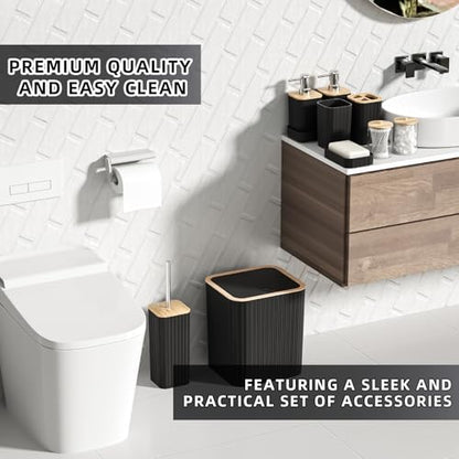 XLHOMO Bathroom Accessories Set - Elegant Black Bathroom Set, 10PC Bathroom Accessory Set, Toilet Brush, Trash Can, Qtip Holder Dispenser & Soap Dispenser - size: Bath Set, style: Black