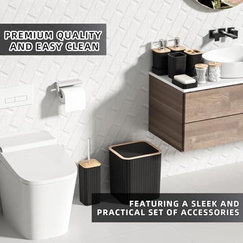 XLHOMO Bathroom Set - 25PC Black Bathroom Set with Shower Curtain and Rugs, Bathroom Accessories Set, Black Shower Curtain Set with Bathroom Trash Can - size: Bath Set+Shower Curtain+Rugs, style: Black