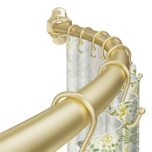 Curved Shower Curtain Rod, Rust Resistant, Adjustable Length 42-73 inches for Shower, Bathroom, Hole Punch Required-Gold - color: Gold
