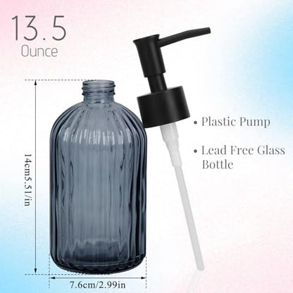 Glass Soap Dispenser with Plastic Pump, Hand Soap Dispenser for Hand Wash, Lotion Dispenser for Dishwashing Liquid, Lotion Shower Gel (Striped Blue Grey) - color: Striped Blue Grey