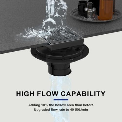 4 Inch Matte Black Square Shower Drain with Removable Grate | AISI 304 Stainless Steel Shower Drain, Floor Drain with Hair Catcher & ABS Flange, Fits Bathroom & Balcony etc - color: Matte Black, size: 4 in