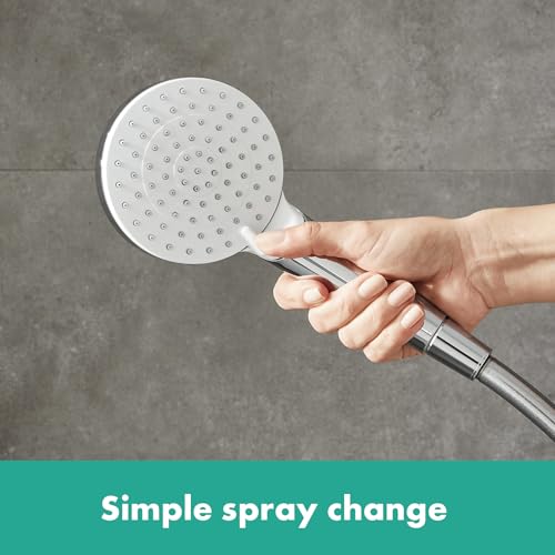 Hansgrohe Crometta S - Thermostat Shower System With Rainfall Head (⌀ 240 mm), Hand Shower (1 Spray), Hose, Rail and Round Head (1 Spray), Chrome, 27268000 - size: with thermostat, style: 1 spray mode + EcoSmart water saving