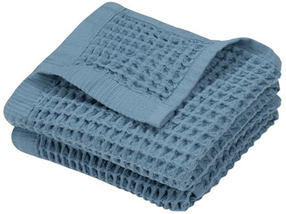 DEMMEX Organic Cotton Waffle Weave Turkish Hand Towels for Bathroom & Kitchen, Large 20x30 in, 100% Oeko-TEX Certified Ultra Soft Cotton, Lightweight Quick Dry Waffle Hand Towels, Set 2 (Slate Blue) - color: Slate Blue
