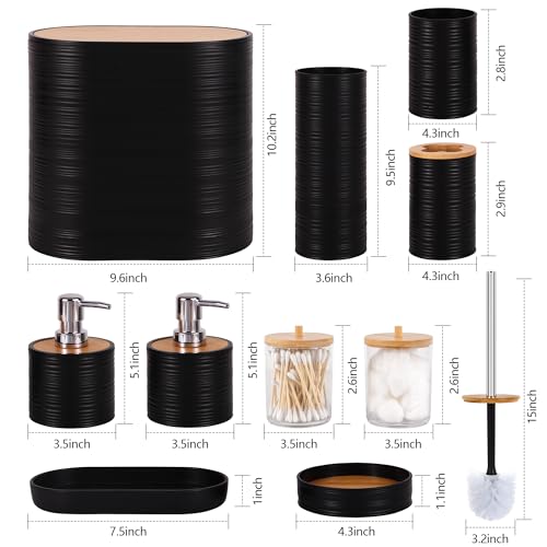 25 PCS Black Bathroom Accessories Set丨Shower Curtain Bathroom Accessory | All-in-One Kit with Shower Curtain,rug,Trash Can,Toothbrush Holder,Toilet BrushSoap Dispenser,Toothbrush Cup,etc for Home - color: Black