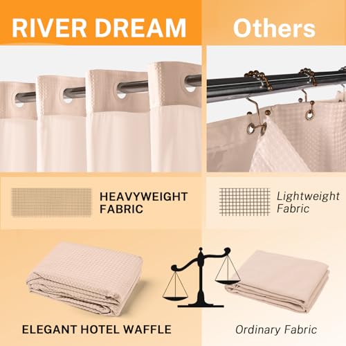 River Dream No Hooks Shower Curtain with 2 Snap in Liner, Pink, 71Wx74H | Waffle Weave, 1 Attached Snap in Liner and 1 Extra Replacement Liner, Bathroom Curtains Shower Set, Hotel Grade, Spa Like - color: Pink