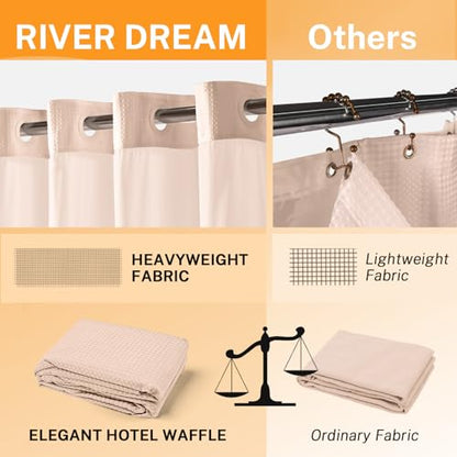 River Dream No Hooks Shower Curtain with 2 Snap in Liner, Pink, 71Wx74H | Waffle Weave, 1 Attached Snap in Liner and 1 Extra Replacement Liner, Bathroom Curtains Shower Set, Hotel Grade, Spa Like - color: Pink