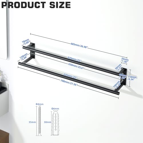 Alise Bathroom Double Towel Bars Wall Mount 28'' Towel Holder,Matte Black | Towel Racks for Bathroom,SUS304 Stainless Steel,Towel Hanger Towel Rails,Double Bath Towel Bar Towel Rod,Kitchen,Laundry - color: Matte Black, size: 28inch