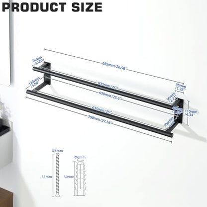 Alise Bathroom Double Towel Bars Wall Mount 28'' Towel Holder,Matte Black | Towel Racks for Bathroom,SUS304 Stainless Steel,Towel Hanger Towel Rails,Double Bath Towel Bar Towel Rod,Kitchen,Laundry - color: Matte Black, size: 28inch