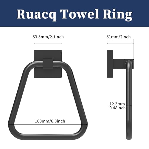 RUACQ Towel Ring, Hand Towel Holder for Bathroom Wall, Matte Black | Wall Mounted Hand Towel Bar, 304 Stainless Steel Towel Hanger, Square Base, Geometric Towel Holder Design, Modern, Heavy Duty - color: Matte Black