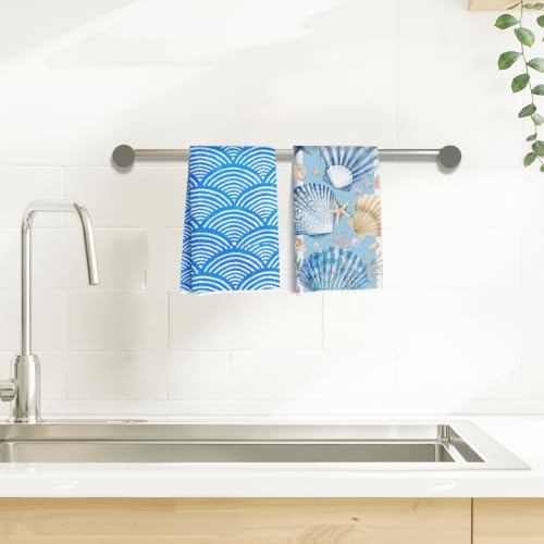 ZHAMEN 2 Pcs Seashells Waffle Kitchen Towel Soft Absorbent Hand Tea Towels - color: Multi 1570