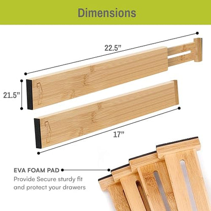 Bamboo Drawer Dividers Adjustable & Expandable, Kitchen Drawer Organizer, Ideal for Silverware, Dresser Drawers Organizer or Bedroom & Bathroom Drawers Organizers (8pk)