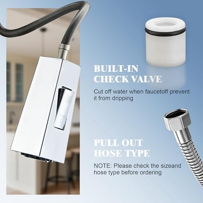 Square Kitchen Faucet Head Replacement Part, G1/2 (13/16" Male Thread) Pull Down Pull Out Sink Sprayer Nozzle, 2-Mode Stream & Spray Tap Spout Only, Splash-Free & Anti-Clog, Chrome - color: High Pressure Spray Head - Chrome