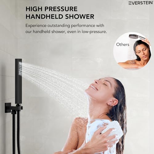 12" High-Pressure Rainfall Shower Faucet with Valve for Bathroom, Dual Rainfall Shower Head System with 6 Body Jets (Matte Black) | High-Pressure, Dual 12" Rainfall Shower Head System, 6 Body Jets, Rough in-Valve - color: Matte Black