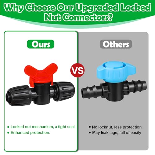 10 Pack 1/2 Inch Drip Irrigation Valve Fittings (1/2" ID x 0.65" OD) - 1/2'' Drip In-Line Shut Off Valve Anti-Drop Barbed Lock Nut Flow Control Valve Connectors for 1/2 Inch Drip Tubing - size: 1/2" Drip Valve