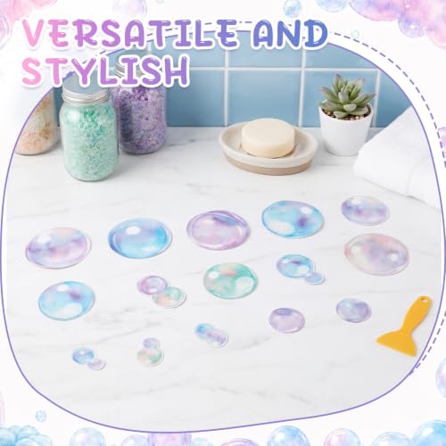 Fullhawl 30 Pcs Pastel Bubble Non Slip Bathtub Stickers Pastel Bubble Anti Slip Shower Stickers Shower Floor Nonslip Sticker Applique Adhesive Decals Treads with Scraper for Bathtub Bathroom Floor - style: Pastel Bubble