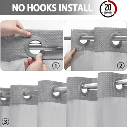 No Hook Shower Curtain with Liner Set Hotel Waffle Curtain Grey 72W X 75L | Washable Snap in Fabric Liner, Mesh Top Window, Waffle Hotel Style Shower Curtain Set - color: Grey, size: Standard 72"W x 75"L