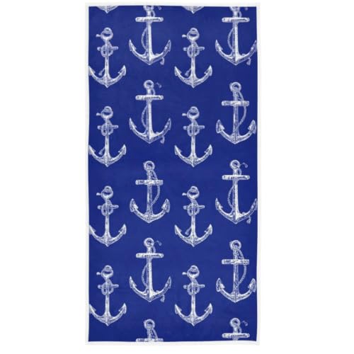 Naanle Nautical Themed Simple Anchors Pattern Soft Guest Hand Towels Multipurpose for Bathroom, Hotel, Gym and Spa (16" x 30",Navy Blue) - color: Anchor
