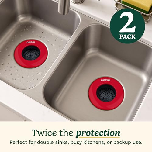 Cuisinart Stainless Steel Kitchen Sink Drain Strainer, 2-Pack, 4.35" | Fits standard 3.5in drains, silicone base and mesh, scratch-safe on steel or porcelain, enamel-coated to resist rust - color: Red