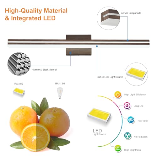 SineRise 32-Inch LED Modern Bathroom Vanity Light Bar, Brown Modern Acrylic Bathroom Wall Lighting Fixtures Over Mirror (Cool White 6000K) - color: Brown-Cool White, size: 32-Inch