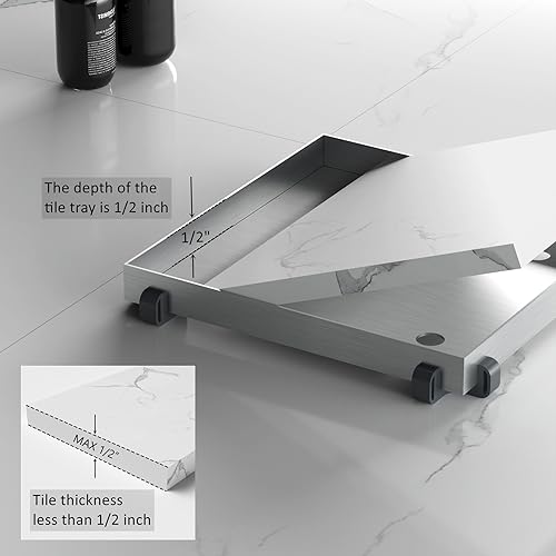 4 Inch Square Shower Drain with Tile Insert Grate, Brushed | 304 Stainless Steel, Square Tile Floor Drain for Bathroom, Removable Tile-In Drain Grate with Hair Strainer, cUPC Certified - size: 4 inch