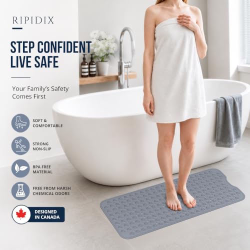 Bathtub Mat Non-Slip – 39" x 15.5" Extra Long Shower Mat with Suction Cups, BPA Free & Machine Washable, Textured Bath Mat for Tub, Ideal for Kids, Seniors & Pregnant Women, Gray - color: Gray