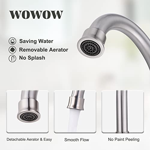 WOWOW Widespread Bathroom Faucet Brushed Nickel Bathroom Sink Faucet 8 inch Vanity Tap 2 Handle 3 Holes Deck Mount Taps with Drain - color: Brushed Nickel, size: Widespread