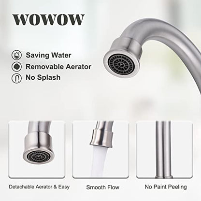 WOWOW Widespread Bathroom Faucet Brushed Nickel Bathroom Sink Faucet 8 inch Vanity Tap 2 Handle 3 Holes Deck Mount Taps with Drain - color: Brushed Nickel, size: Widespread