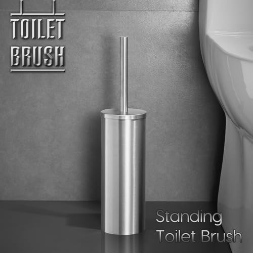 Stainless Steel Toilet Bowl Brush, Brushed Dual-Brush Head | AIREMOEN Toilet brush, dual-head design, toilet brush, bathroom accessories, freestanding - color: Brushed