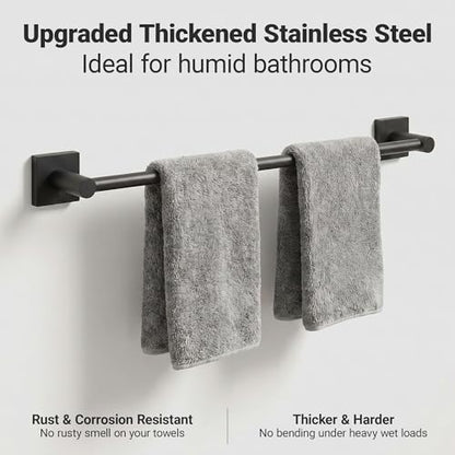 24-Inch Wall Mounted Towel Racks for Bathroom – Space Saver 4-Piece Durable Stainless Steel Bathroom Hardware Set with Towel Bar, Towel Ring, Toilet Paper Holder & Hook, Matte Black - color: Black