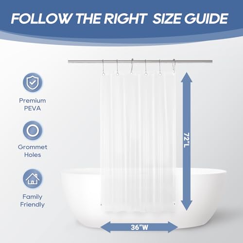 downluxe Clear Shower Curtain Liner with Magnets, Clear Shower Liner, 36" W x 72" L Lightweight Shower Curtains for Bathroom - color: Clear, size: 36"W x 72"L (Pack of 1)