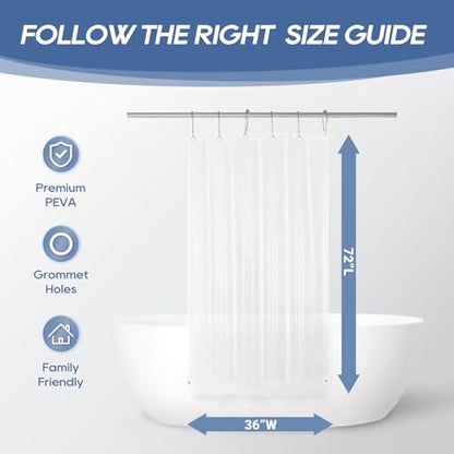 downluxe Clear Shower Curtain Liner with Magnets, Clear Shower Liner, 36" W x 72" L Lightweight Shower Curtains for Bathroom - color: Clear, size: 36"W x 72"L (Pack of 1)