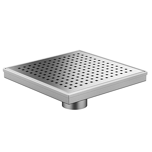 Neodrain 8 in Brushed Square Shower Drain with Quadrato Pattern Grate | 304 Stainless Steel Square Drain for bathroom, with Hair Strainer and Lifting Hook,Waterproof & Durable, CUPC Certified - color: Stainless, size: 8 IN