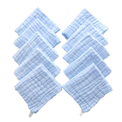 Baby Washcloths - Natural Cotton Baby Wipes - Soft Newborn Face Towel for Sensitive Skin - 10 Pack, 12x12 inches - color: Blue