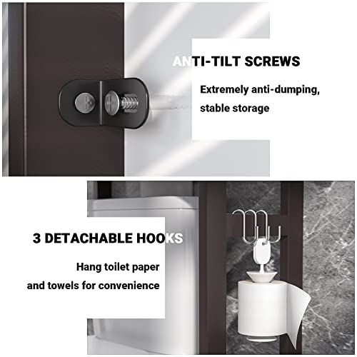 Over The Toilet Storage, Bamboo 3-Tier Over-The-Toilet Space Saver Organizer Rack, Stable Freestanding Above Toilet Stand with 3 Hooks for Bathroom, Restroom, Laundry, Espresso - color: Espresso