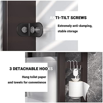 Over The Toilet Storage, Bamboo 3-Tier Over-The-Toilet Space Saver Organizer Rack, Stable Freestanding Above Toilet Stand with 3 Hooks for Bathroom, Restroom, Laundry, Espresso - color: Espresso