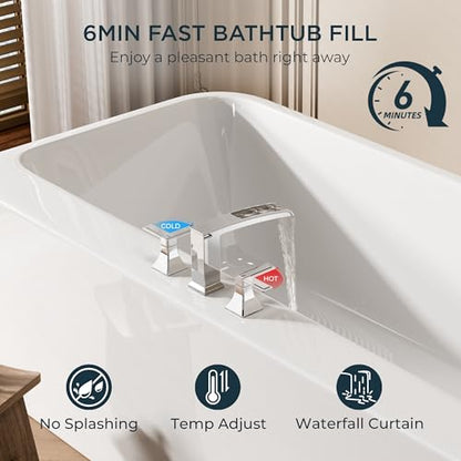 FORIOUS Roman Bathtub Faucet 3 Hole Deck Mount with 2 Handle Chrome | Tub Faucet for 3-Hole Set, 6-12" Centered Distance, Widespread Garden Bath Tub, Waterfall Spout, High Flow, Brass - color: Chrome