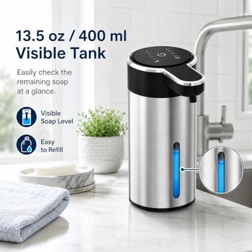 Automatic Foaming Soap Dispenser, Touchless Stainless Steel (Black, Foam) | 13.5 oz Capacity, 4 Adjustable Levels, USB Rechargeable Foaming Soap Dispenser for Bathroom and Kitchen - color: Black, size: Foam