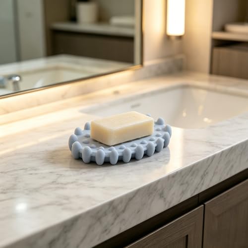 1Pc Light Blue Silicone Soap Dish, Self-Draining Non-Slip Soap Saver Pad, Quick Dry Bar Soap Holder Tray for Bathroom, Shower, Kitchen Sink, Bar Toilet, Easy Clean - color: Light Blue