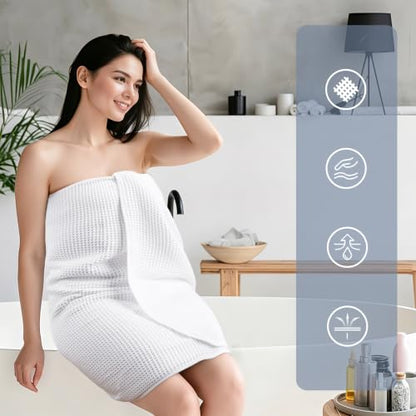 POLYTE 430 GSM Poly Blend Microfiber Waffle Bath Sheet XL Set, 35x70 in | 2 Pack, Oversize, Lint Free, Quick Dry - color: White, size: 35 x 70 in