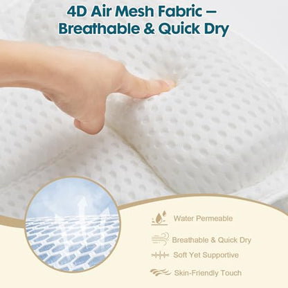 Bath Pillows for Tub – 4D Air Mesh Bathtub Pillow with Head, Neck & Shoulder Support, Larger Size Non-Slip Tub Pillow for Bathtub & Jacuzzi, Bath Tub Pillow with Wash Bag, Gift for Women & Men