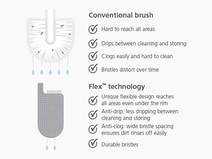 Joseph Joseph Flex Hygienic Silicone Toilet Brush with Slim Holder Set, Flexible Anti-drip, Anti-Clog Deep Clean Head - Gray/White - color: Gray/White, size: 4 EA