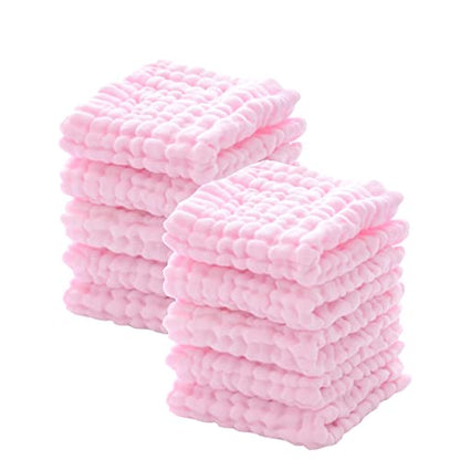 Baby Washcloths - Natural Cotton Baby Wipes - Soft Newborn Face Towel for Sensitive Skin - 10 Pack, 12x12 inches - color: Pink
