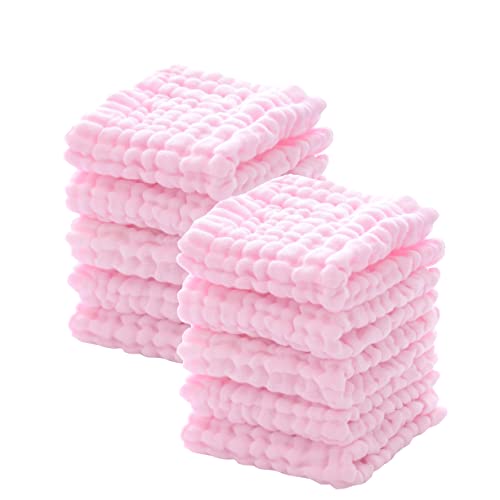 Baby Washcloths - Natural Cotton Baby Wipes - Soft Newborn Face Towel for Sensitive Skin - 10 Pack, 12x12 inches - color: Pink