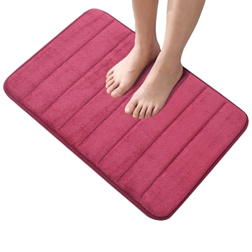 Memory Foam Bathroom Rug & Bath Mat,Striped Wine Red 24"x16" | Super Absorbent Thick Soft Bath Rug, Quick Drying Non-Slip Backing, Machine Washable, for Tub Floor Entryway - color: Wine Red, size: 1'4" x 2' (Rectangular)